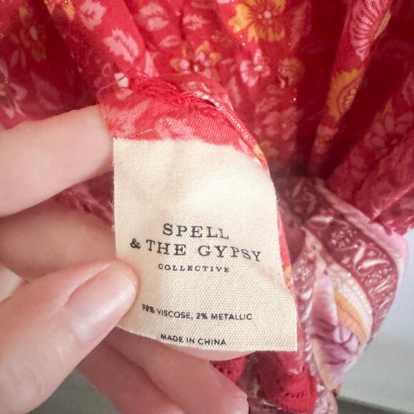 Spell Cherry Red Dahlia Strappy Floral Dress S - Picture 6 of 7